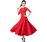 Yhsgscr Ballroom Practice Dress for Ladies Waltz Big Swing Skirt Social Dancewear Flamenco Foxtrot Dancing Outfit,Red,XXL