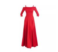 Yhsgscr Ballroom Practice Skirt Social Dance Dresses Women's Flamenco Dancewear Foxtrot Party Slim Fit Dress Smooth Soft,Red,XXL
