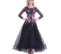 Yhsgscr Ballroom Training Outfit Lace Modern Dance Dress Banquet Big Swing Skirt for Women National Standard Dance Outfit,Red,XXL