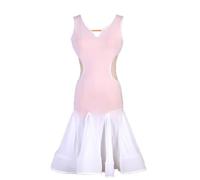 Yhsgscr Exposed Waist Latin Dancing Practice Dress Women's Backless Salsa Big Swing Skirt Smooth Breathable Dresses for Rumba,White,XXL