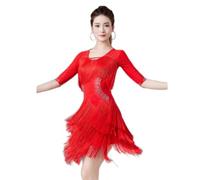 Yhsgscr Fringe Latin Dance Dresses Women's Tango Performance Clothes Cha Cha Dancing Clothing Mesh Splice Dancewear for Rumba,D,XXL