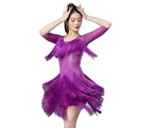 Yhsgscr Fringe Latin Dance Dresses Women's Tango Performance Clothes Cha Cha Dancing Clothing Mesh Splice Dancewear for Rumba,G,3XL