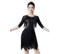 Yhsgscr Fringe Latin Dance Dresses Women's Tango Performance Clothes Cha Cha Dancing Clothing Mesh Splice Dancewear for Rumba,A,XXL