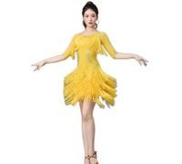 Yhsgscr Fringe Latin Dance Dresses Women's Tango Performance Clothes Cha Cha Dancing Clothing Mesh Splice Dancewear for Rumba,B,XXL