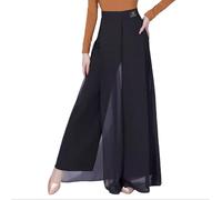 Yhsgscr Latin Dance Pants Women's Salsa Wide Leg Pants Tango Trousers Cha Cha Training Outfit Performance Pants for Rumba,Black,32