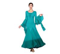 Yhsgscr Long Sleeve Ballroom Competition Dresses for Women Foxtrot Big Swing Skirt Tango Dancing Outfit Elastic Breathable,Green,XXL