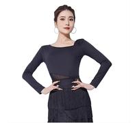 Yhsgscr Long Sleeve Latin Training Outfit Adult Simple Ballroom Clothing Women's Tango Salsa Dance Top Elastic Smooth,A,M