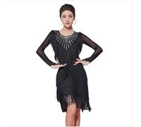 Yhsgscr Long Sleeve Latin Training Outfit Tassel Tango Dance Dresses Women's Cha Cha Dancing Skirt Dancewear for Rumba,A,3XL