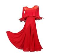 Yhsgscr Medium Sleeve Ballroom Competition Dress Modern Waltz Large A Line Skirt Women's Foxtro Dancing Clothing Smooth Soft,Red,L