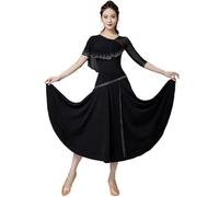 Yhsgscr Medium Sleeve Ballroom Dancing Large A Line Skirt Elegant Modern Dance Dresses Women's National Standard Clothing,Black,M