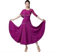 Yhsgscr Medium Sleeve Ballroom Dancing Large A Line Skirt Elegant Modern Dance Dresses Women's National Standard Clothing,Purple,XXL