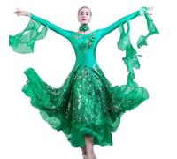 Yhsgscr Round Neck Ballroom Competition Dress Sequins Waltz Dancing Clothing Modern Dance Skirt for Women with Rhinestone,C,M