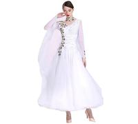 Yhsgscr Round Neck Ballroom Large A Line Skirt Waltz Dancing Competition Clothing Professional Social Party Dress for Women,White,S
