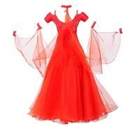 Yhsgscr Short Sleeve Ballroom Big Swing Skirt Banquet Performance Outfit Embroidery National Standard Dance Dress for Women,B,3XL