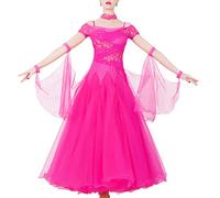Yhsgscr Short Sleeve Ballroom Big Swing Skirt Banquet Performance Outfit Embroidery National Standard Dance Dress for Women,A,3XL