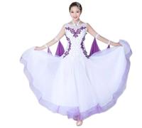Yhsgscr Sleeveless Ballroom Competition Dresses Foxtrot Dancing Outfit Party Dress Women's Banquet Waltz Large A Line Skirt,White,S