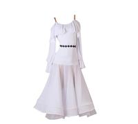 Yhsgscr Strapless Ballroom Professional Performance Dresses Women's Waltz Foxtrot Big Swing Skirt Ruffles Social Dancewear,White,XXL