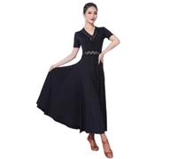 Yhsgscr V Neck Ballroom Big Swing Skirt Waltz Practice Dress for Ladies Lace Splice National Standard Flamenco Dance Dresses,C,XL