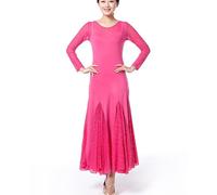 Yhsgscr V Neck Ballroom Training Outfit for Ladies Long Sleeve Flamenco Foxtrot Dancing Clothing Sequin Mesh Banquet Dresses,B,L