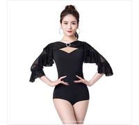 Yhsgscr V Neck Ballroom Training Outfit Social Dancewear Modern Dance Bodysuits Women's National Standard Dancing Tops,Black,L