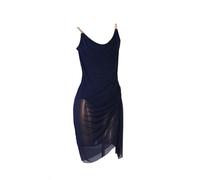 Yhsgscr Women Round Neck Latin Dance Skirts Salsa Practice Dress Dancing Wear for Rumba Samba Side Split Mesh Splice,A,XXL