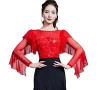 Yhsgscr Womens Ballroom Dance Costume Set Women's Ruffle Sleeve Waltz Tango One Piece Dance Top Social Dancing Skirt,A,XL