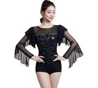Yhsgscr Womens Ballroom Dance Costume Set Women's Ruffle Sleeve Waltz Tango One Piece Dance Top Social Dancing Skirt,B,XL