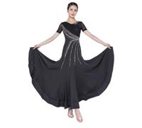 Yhsgscr Women's Ballroom Performance Outfit Strass Tango Waltz Dance Big Swing Skirt Flamenco Dancing Dress Mesh Splice,C,XL