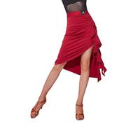 Yhsgscr Women's Latin Dancing Skirt Salsa Cha Cha Training Outfit Dancewear for Rumba Tango Performance Skirt Asymmetric Hem,Red,L