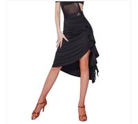 Yhsgscr Women's Latin Dancing Skirt Salsa Cha Cha Training Outfit Dancewear for Rumba Tango Performance Skirt Asymmetric Hem,Black,3XL