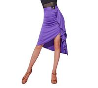 Yhsgscr Women's Latin Dancing Skirt Salsa Cha Cha Training Outfit Dancewear for Rumba Tango Performance Skirt Asymmetric Hem,Purple,L