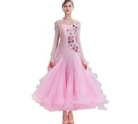 Yhsgscr Women's Professional Ballroom Clothing Social Dance Competition Dress Flamenco Modern Big Swing Skirt with Embroidery,A,M