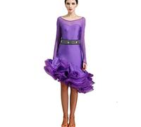 Yhsgscr Women's Round Neck Latin Dancing Fishbone Skirt Dance Dress for Samba Rumba Cha Cha Performance Dancewear Slim Fit,E,L