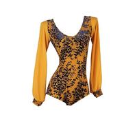 Yhsgscr Women's V Neck Latin Training Outfit Velvet Tango Dancewear Cha Cha Leotard Suit Mesh Splice Salsa Dance Costume,A,L