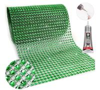 Yhsheen Green Rhinestone Mesh Fabric, 4.7In X 4.5Yards 24Rows Bling Rhinestone Trim for Crafts, Mum Ribbon Wrap, Green