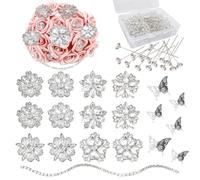Yhsheen Rhinestone Brooches Crystal Brooch Pins, Pearl Crystal Wedding Bouquet kit Set, Gold-toned alloy metal