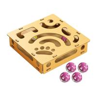 Yhsioaklo Cat Nail File Enrichment Box - Interactive Toy with 4 Bell Balls | Wooden Scratch Puzzle and Furniture Protector for Cats, Puppies, Dogs and Rabbits for Indoor Play