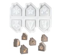 Yhsioaklo Christmas Silicone Moulds - Christmas Candle Making House Mould with 6 Cavities, Reusable Craft Moulds for Epoxy Resin Plaster Chocolate Candles Decoration Craft Enthusiasts