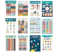 Yhsioaklo Educational Posters, Early Training Posters, 12 Pieces Time Posters Numbers & Letters for Preschool Children Educational Material Develop Skills Learning at Home