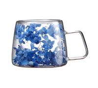 Yhsioaklo Flowers Inside Glass Coffee Mug | 200ml Flower Coffee Mug Cup Dry Flower, Mugs with Double Wall Insulation with Handle for Tea, Latte, Juices