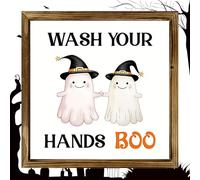 Yhsioaklo Halloween Ghost Photo Frame | Vintage Wooden Wall Art with Hand-Holding Ghosts | Spooky Home Decor for Parties & Ghost Festival Displays
