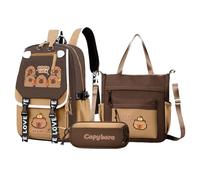 Yhsioaklo School Backpacks | Lightweight Children Bookbag with Messenger Bag and A Pencil Case | Adorable Junior High School Capybara Backpack for Teens Child Boys Kids