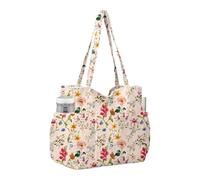 Yhsioaklo Travel Tote Bag - Spacious Carry Bag with Many Storage Compartments - Cord Shoulder Bag | For Professionals, Teachers, Mothers, Travellers, Commuters, School, Park, Picnic, Vintage flower