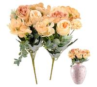 YHSKJCD 2 Bunches Artificial Roses Peonies Pink Artificial Flowers, Fake Peonies Faux Hydrangea Silk Flower Bouquet for Home Wedding Party Decoration Arrangement