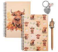 YHSKJCD 4 Pcs Highland Cow Gift Set for Women Cow Lover Include Highland Cow Keyring & 2pcs Notebooks & Pen, Scottish Cows Gifts for 2026 Christmas Birthday Party Graduation