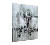 YHSKY ARTS Abstract Textured Hand Painted Canvas Wall Art with Silver Foil Accents, Modern Gray Toned Artwork for Home Decor