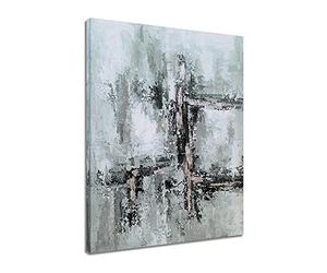 YHSKY ARTS Abstract Textured Hand Painted Canvas Wall Art with Silver Foil Accents, Modern Gray Toned Artwork for Home Decor