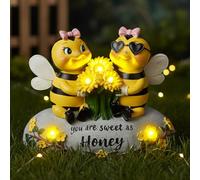 YHSOLAR Solar Bee Lights Garden Statues 5.5" Resin Bee Figurine Waterproof Yard Lawn Patio Decorations Birthday Housewarming Gifts for Mom Wife Women Honeybee Decor Garden Sculptures with Sunflowers