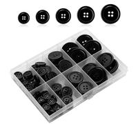 YHT 100PCS Sewing Buttons with Storage Box,4-Hole Round Resin for Clothes Kniting,Kids Crafts DIY,Crafting Handmade,Black