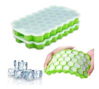 YHT 2 Pack Ice Cube Trays with Lids,2 Pcs Food Grade Silicone Diamond Shape Ice Cube Tray with Removable Lid,Each Makes 37 Grid Flexible Ice Cube Molds for Chilled Drinks,Whiskey,Cocktail（Green）